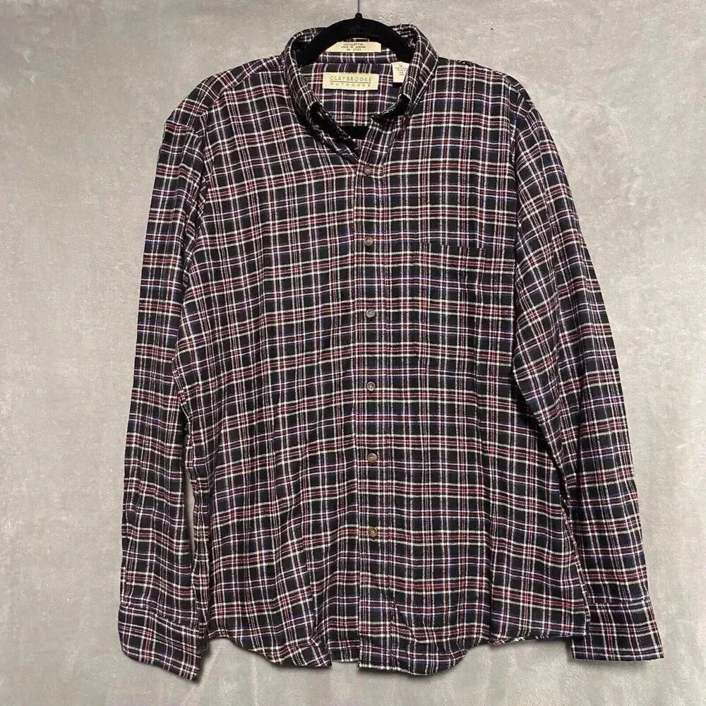 Claybrooke Outdoors Shirt Mens Medium Red Plaid Flannel Long Sleeve Button Down